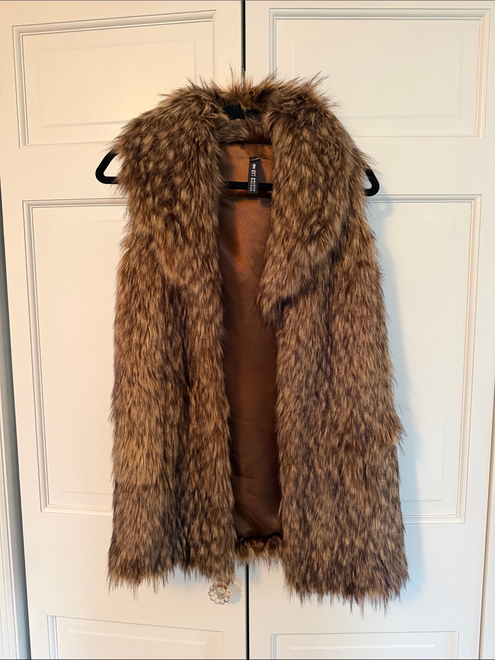 Design Lab Lord & Taylor Brown Faux Fur Long Vest